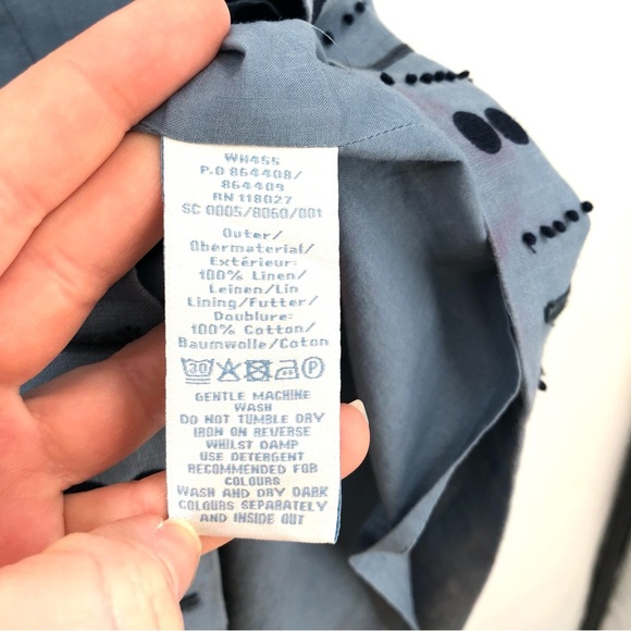 BODEN Sorrento 100% Linen Dress 8 Embroidered Applique Blue Short Sleeve WH455 - Picture 7 of 11